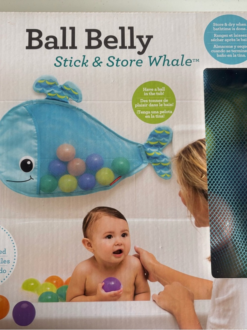 Ball Belly Stick & Store Whale Bath Toy Organizer - Blue NWT